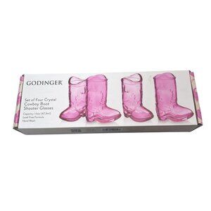 Godinger Pink Glass Western Cowgirl Boot Shot Glasses Set of 4 New open box